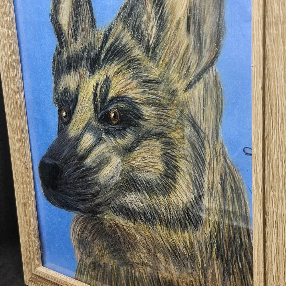 Hand Crafted Framed German Shepherd Colored Pencil Drawing